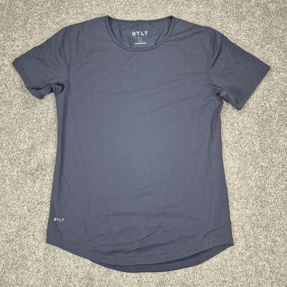BYLT Wide Neck Lux Tee Shirt Mens Large Navy Blue Short Sleeve
